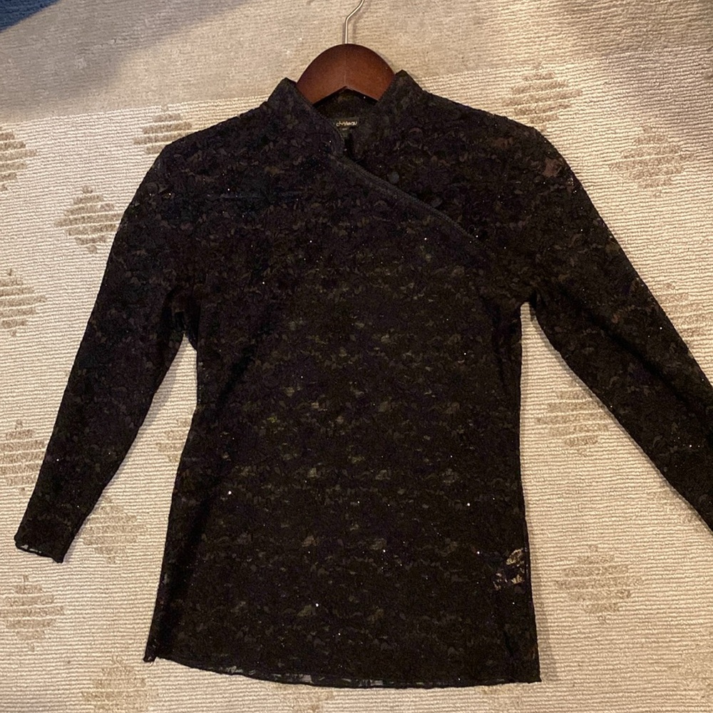 ✨Sparkly✨ Lace top with high Asian style neckline